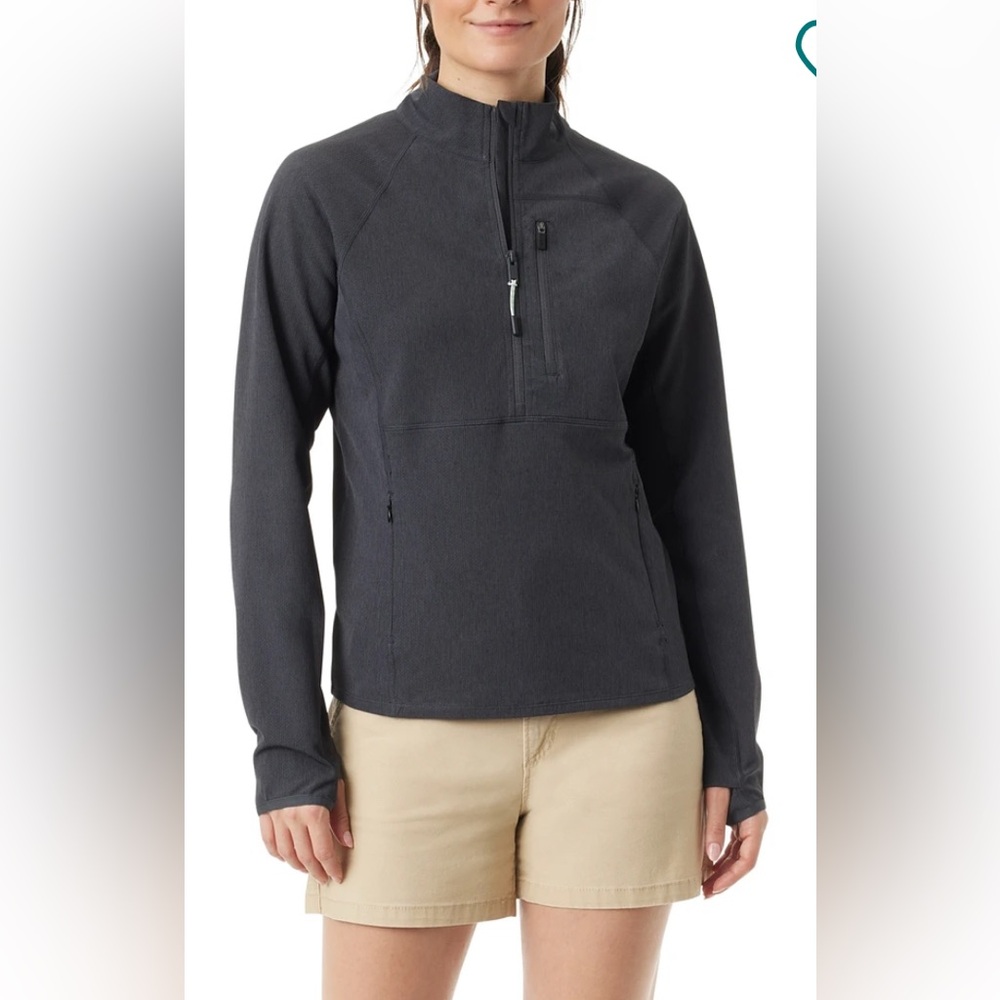 Bass Outdoor Woman’s Half Zip Fleece Pullover with Thumbholes Heron Color M NWT - Picture 11 of 13